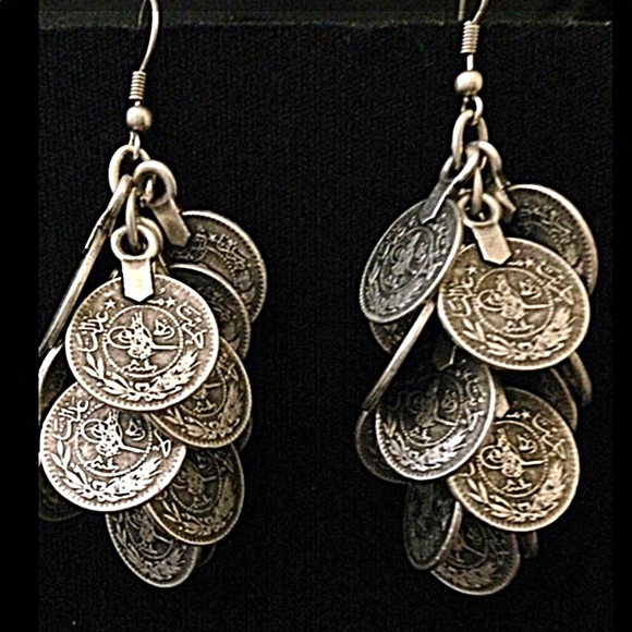 Jewelry - Tibetan Coin Cluster Dangle Earrings NWT